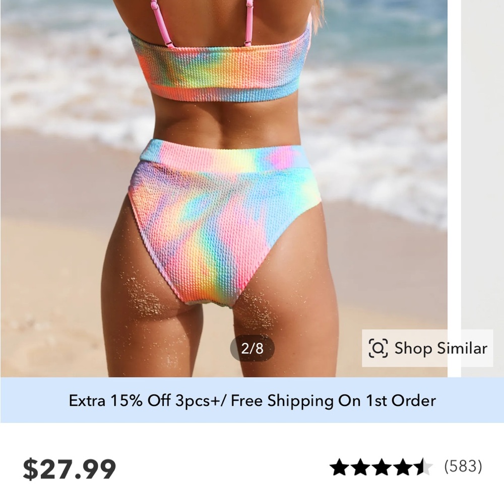 CUPSHE tie dye wash textured high waist bikini bottom.